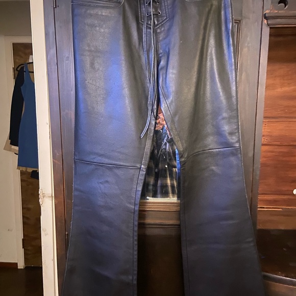 Bebe Black Leather Pants with Lace-Up Detail - Picture 2 of 11